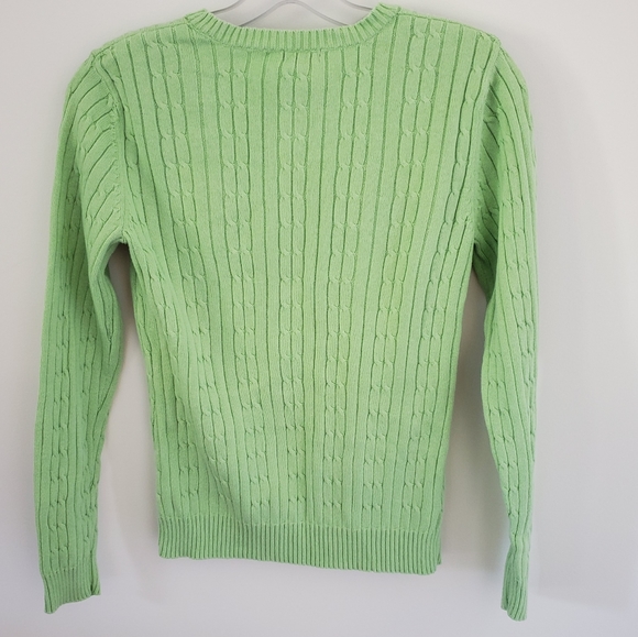 ❌️SOLD❌️ IZOD Green Cableknit Crewneck Sweater, Small - Picture 2 of 6